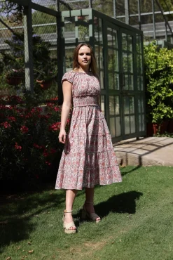 Majorca Midi Dress in Pink Tile