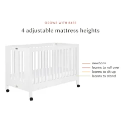 Maki Portable Folding Crib with Toddler Bed Conversion Kit in White