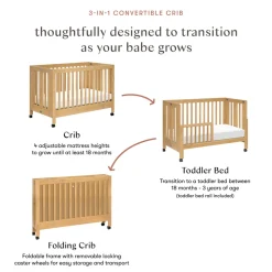 Maki Portable Folding Crib with Toddler Bed Conversion Kit in Honey