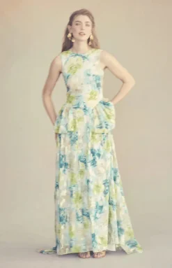 Manon Dress in Turquoise Peony Chiffon