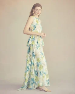 Manon Dress in Turquoise Peony Chiffon