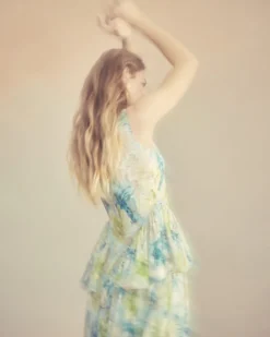 Manon Dress in Turquoise Peony Chiffon