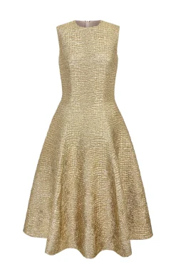 Mara Dress in Gold Metallic Seersucker