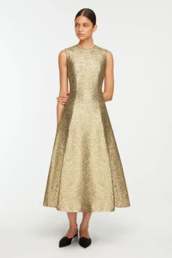 Mara Dress in Gold Metallic Seersucker