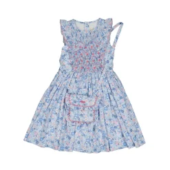 Marguerite Floral Blue Frilled Sleeveless Smocked Dress
