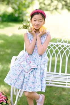 Marguerite Floral Blue Frilled Sleeveless Smocked Dress
