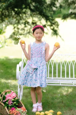 Marguerite Floral Blue Frilled Sleeveless Smocked Dress