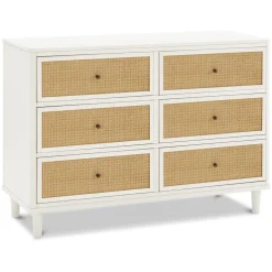 Marin with Cane 6 Drawer Assembled Dresser in Warm White & Honey Cane