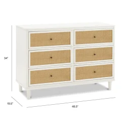 Marin with Cane 6 Drawer Assembled Dresser in Warm White & Honey Cane