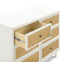 Marin with Cane 6 Drawer Assembled Dresser in Warm White & Honey Cane