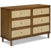 Marin with Cane 6 Drawer Assembled Dresser in Natural Walnut & Blonde Cane