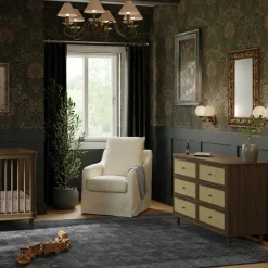 Marin with Cane 6 Drawer Assembled Dresser in Natural Walnut & Blonde Cane