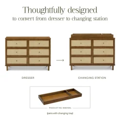 Marin with Cane 6 Drawer Assembled Dresser in Natural Walnut & Blonde Cane