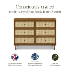 Marin with Cane 6 Drawer Assembled Dresser in Natural Walnut & Blonde Cane