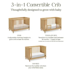 Marin with Cane 3-in-1 Convertible Crib in Honey & Honey Cane