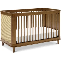 Marin with Cane 3-in-1 Convertible Crib in Natural Walnut & Blonde Cane