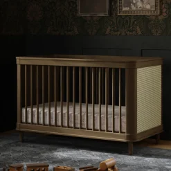 Marin with Cane 3-in-1 Convertible Crib in Natural Walnut & Blonde Cane