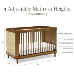 Marin with Cane 3-in-1 Convertible Crib in Natural Walnut & Blonde Cane