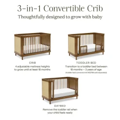 Marin with Cane 3-in-1 Convertible Crib in Natural Walnut & Blonde Cane