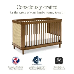 Marin with Cane 3-in-1 Convertible Crib in Natural Walnut & Blonde Cane