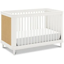 Marin with Cane 3-in-1 Convertible Crib in Warm White & Honey Cane