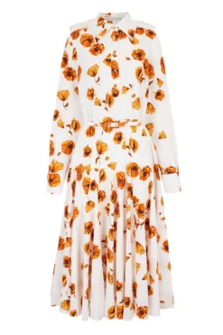 Marion Dress In Orange Poppies Bibione Cotton