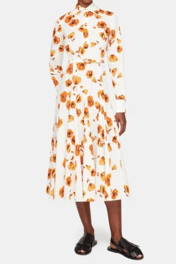 Marion Dress In Orange Poppies Bibione Cotton