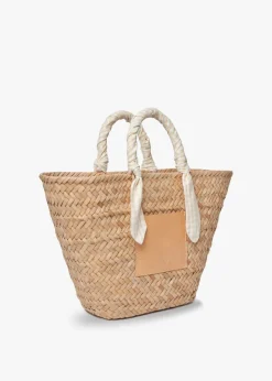 Marlow Straw Scarf Tote Bag in Beige Gingham