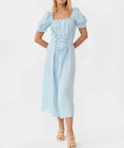 Marquise Linen Dress in Azure Blue