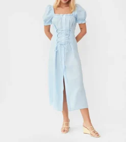 Marquise Linen Dress in Azure Blue