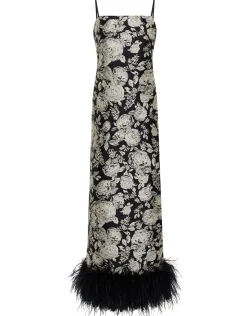 Marte Jacquard Maxi Dress in Floral Black