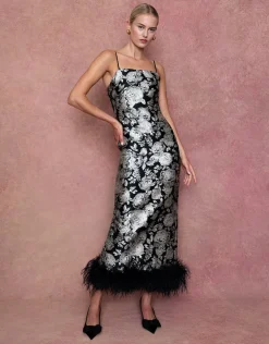 Marte Jacquard Maxi Dress in Floral Black