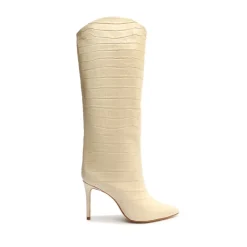 Maryana Crocodile-Embossed Leather Boot in Eggshell