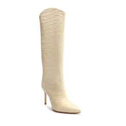 Maryana Crocodile-Embossed Leather Boot in Eggshell