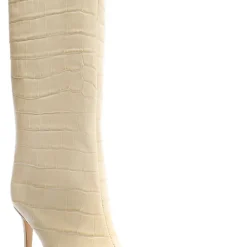 Maryana Crocodile-Embossed Leather Boot in Eggshell