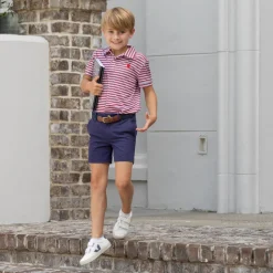 Match Point Polo in Rhode Island Red & Narragansett Navy Stripe