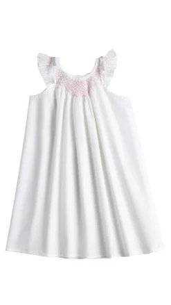 Mathilde White Cotton Dress with Pink Smocking for Little Girls