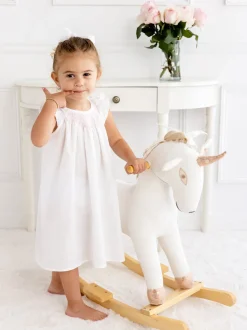 Mathilde White Cotton Dress with Pink Smocking for Little Girls