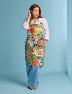 Matouk Schumacher Linen Apron in Chiang Mai Dragon Aquamarine