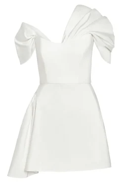 Maya White Silk Asymmetric Mini Dress