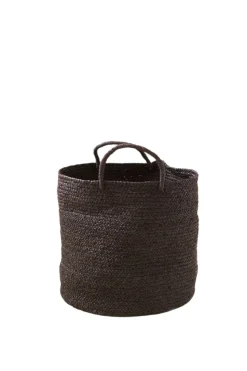 Medium Braided Raffia Basket Black
