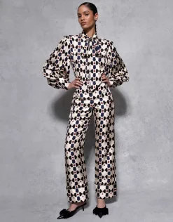 Melia Silk Twill Trouser in Beige Lock