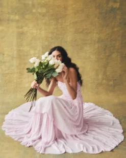 Melissa Dress in Peony Georgette with Miniature Flower Embellishment