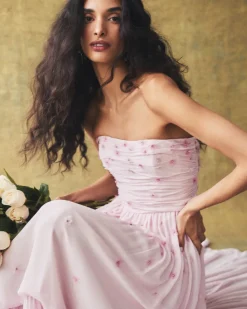 Melissa Dress in Peony Georgette with Miniature Flower Embellishment