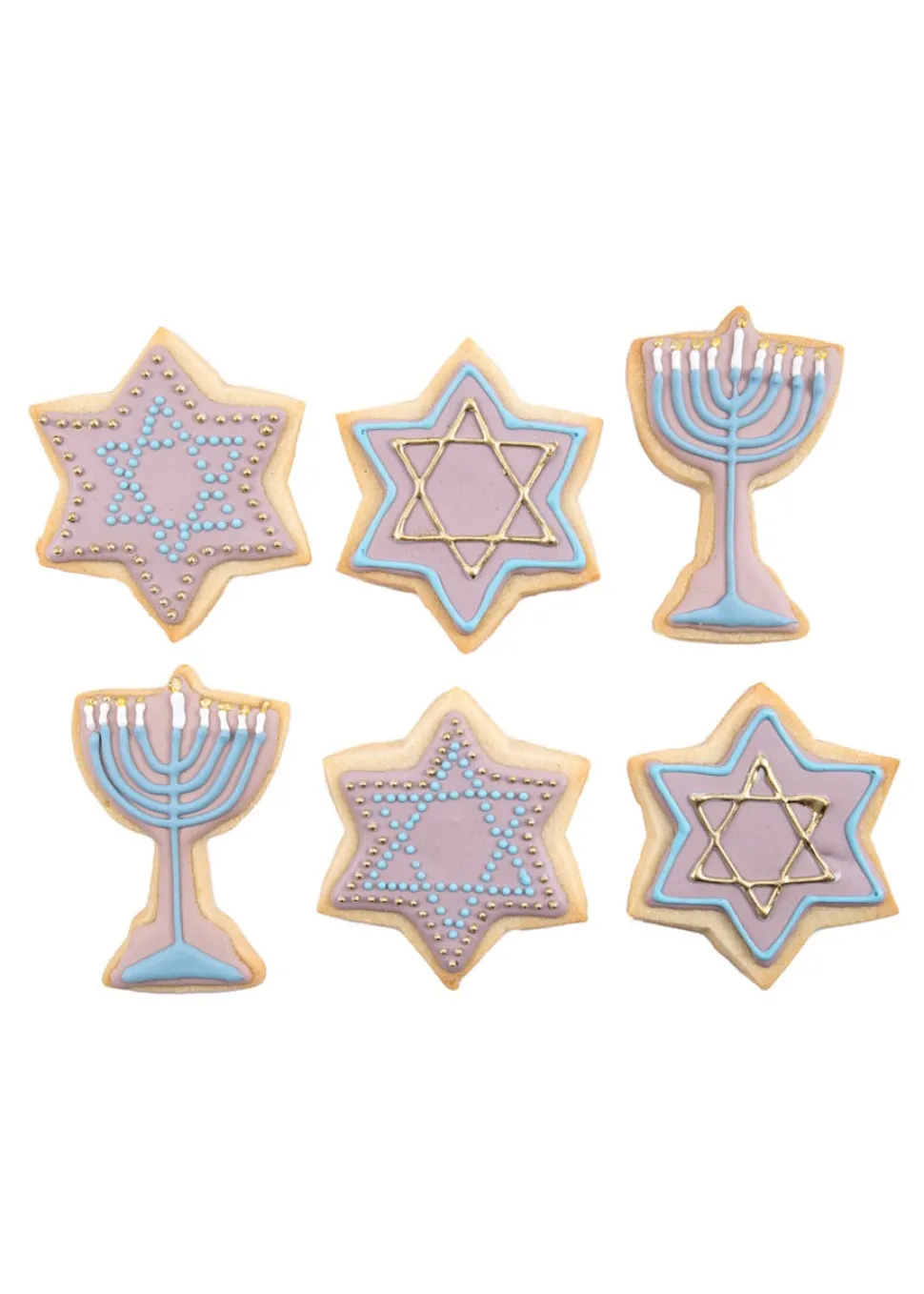 Menorah & Star of David Sugar Cookies, Set of 6