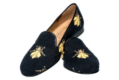 Men's Bee Black Needlepoint Slipper