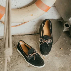 Men's Black Textured Suede Barca Yacht Loafer