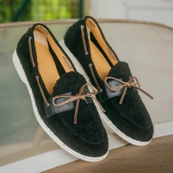 Men's Black Textured Suede Barca Yacht Loafer