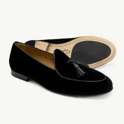Men's Black Velvet Loafer with Black Tassel