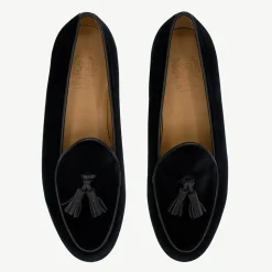 Men's Black Velvet Loafer with Black Tassel